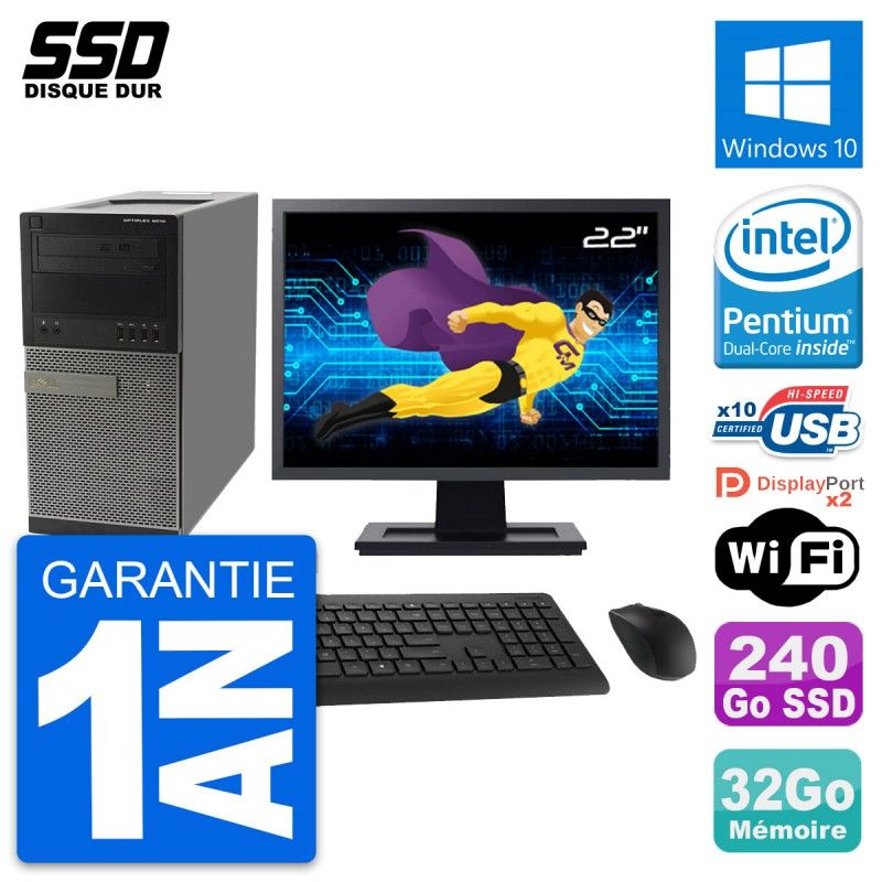 Dell OptiPlex 9010 Desktop Computer, 22" Screen, Intel G630 Processor, 32GB RAM, 240GB SSD, Windows 10, Wifi