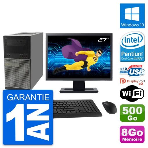 PC de escritorio Dell OptiPlex 9010 - Pantalla de 27'', Procesador Intel G630, 8 GB de RAM, 500 GB HDD, Windows 10, WiFi