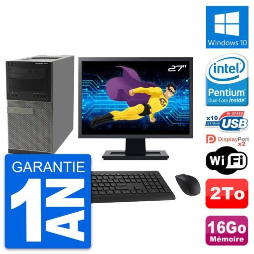 PC de escritorio Dell OptiPlex 9010 - Pantalla de 27', Procesador Intel G630, 16GB de RAM, 2TB HDD, Windows 10, WiFi