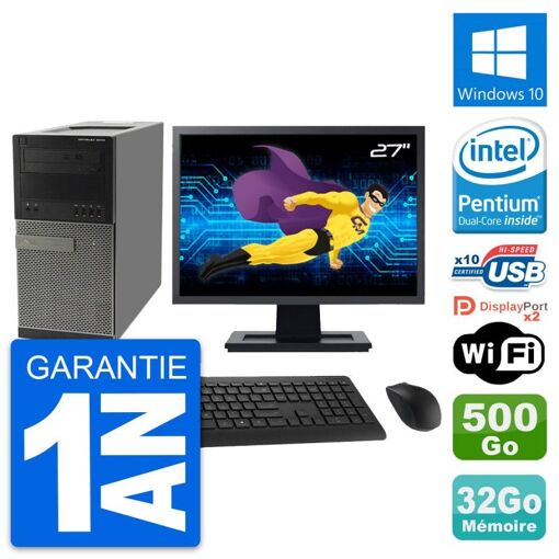 PC de sobremesa Dell OptiPlex 9010, pantalla de 27", procesador Intel G630, 32 GB de RAM, disco duro de 500 GB, Windows 10, WiFi