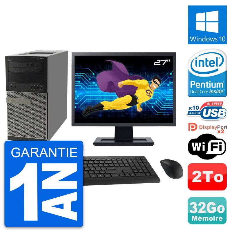Dell OptiPlex 9010 Desktop PC - 27" Screen, Intel Pentium G630, 32GB RAM, 2TB HDD, Windows 10
