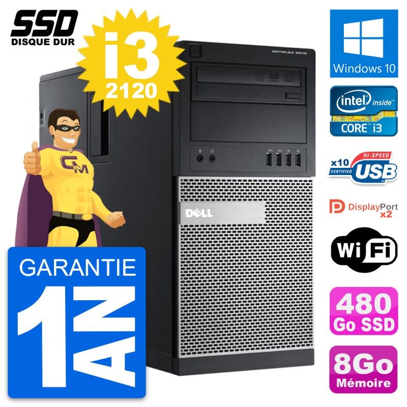 Dell OptiPlex 9010 Desktop PC - Intel Core i3-2120, 8GB RAM, 480GB SSD, Windows 10, WiFi