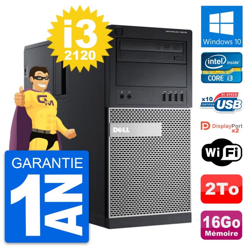 Ordinateur de bureau Dell OptiPlex 9010 - Processeur Intel i3-2120, 16 Go de RAM, Disque dur de 2 To, Windows 10, Wi-Fi