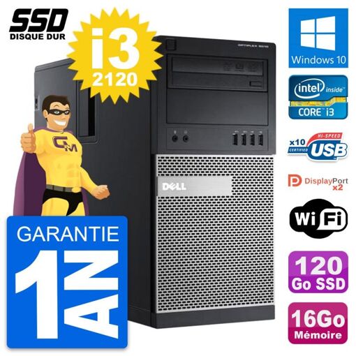 PC de escritorio Dell OptiPlex 9010 - Procesador Intel Core i3-2120, 16 GB de RAM, 120 GB SSD, Windows 10, WiFi