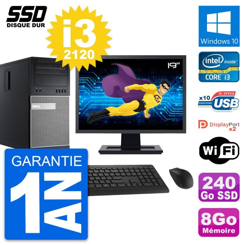 Dell OptiPlex 9010 Desktop Computer, 19" Screen, i3-2120, 8GB RAM, 240GB SSD, Windows 10, WiFi