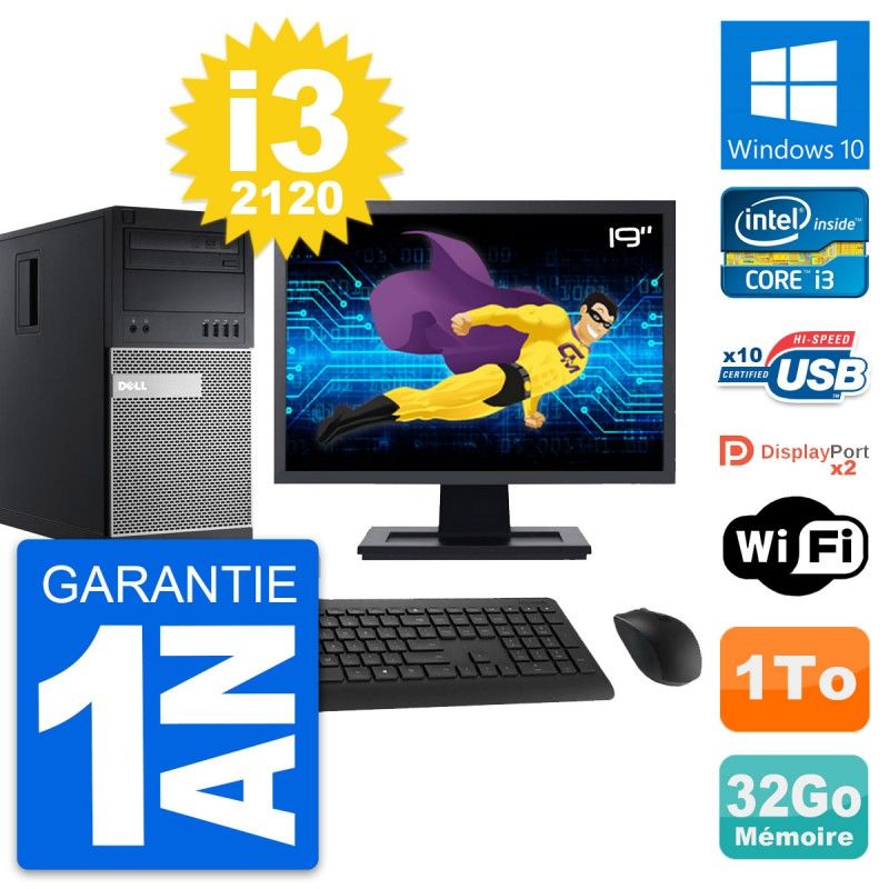 Dell OptiPlex 9010 Desktop PC - 19" Screen, Intel i3-2120, 32GB RAM, 1TB Storage, Windows 10, WiFi