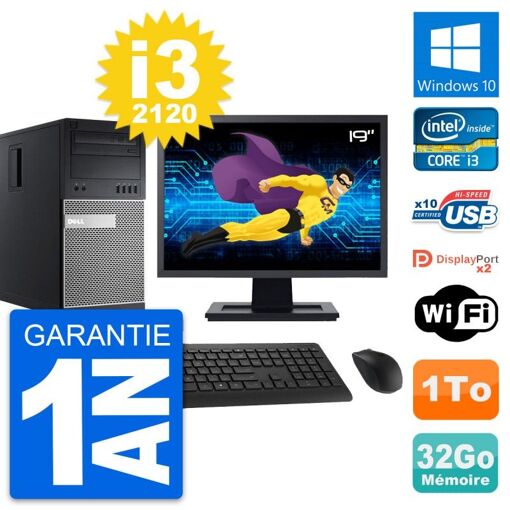 PC de escritorio Dell OptiPlex 9010 - Pantalla de 19', Intel i3-2120, 32GB de RAM, 1TB de almacenamiento, Windows 10, WiFi