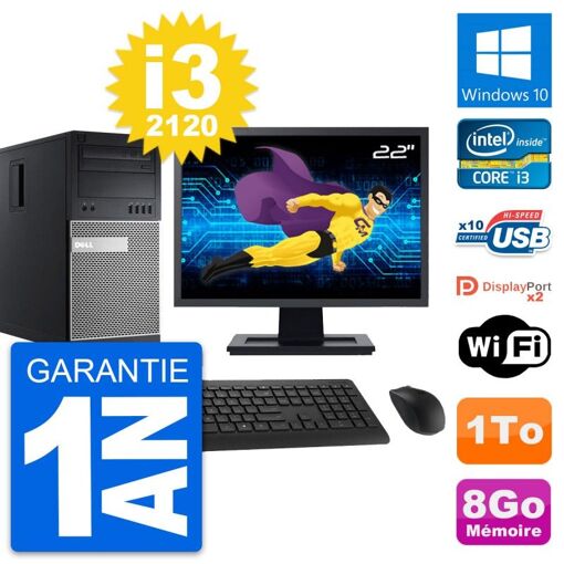 PC de escritorio Dell OptiPlex 9010 - Pantalla de 22', Intel i3-2120, 8 GB de RAM, 1 TB HDD, Windows 10, WiFi