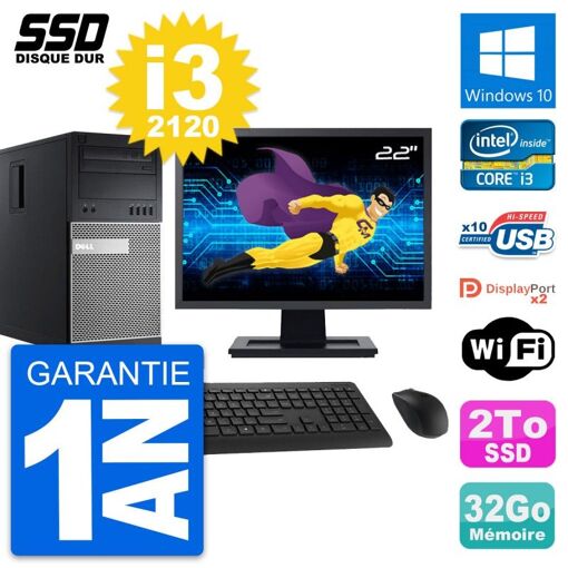 Computadora de escritorio Dell OptiPlex 9010, pantalla de 22'', procesador Intel Core i3-2120, 32GB de RAM, 2TB SSD, Windows 10, WiFi