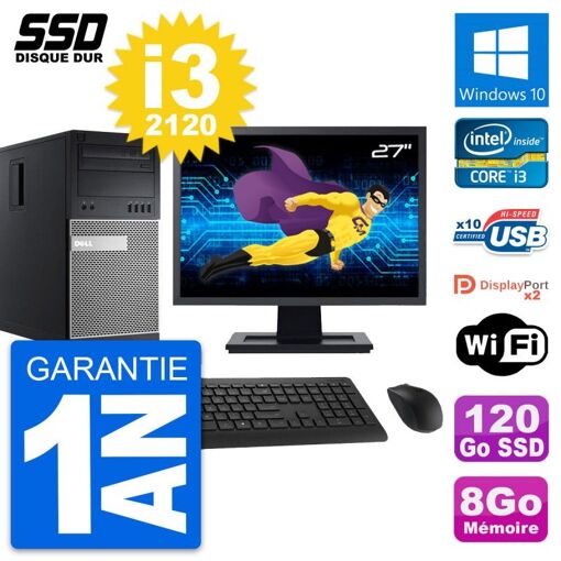 PC de escritorio Dell OptiPlex 9010 - Pantalla de 27'', Intel Core i3-2120, 8GB de RAM, 120GB SSD, Windows 10, Wi-Fi