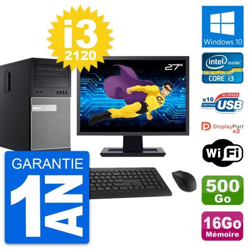 PC de escritorio Dell OptiPlex 9010 de 27 pulgadas - Intel i3-2120, 16GB de RAM, 500GB HDD, Windows 10, WiFi