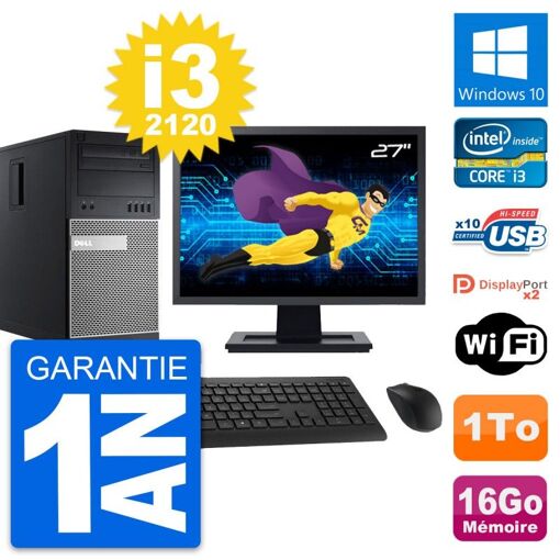Computadora de escritorio Dell OptiPlex 9010, pantalla de 27', procesador Intel i3-2120, 16GB de RAM, 1TB HDD, Windows 10, WiFi