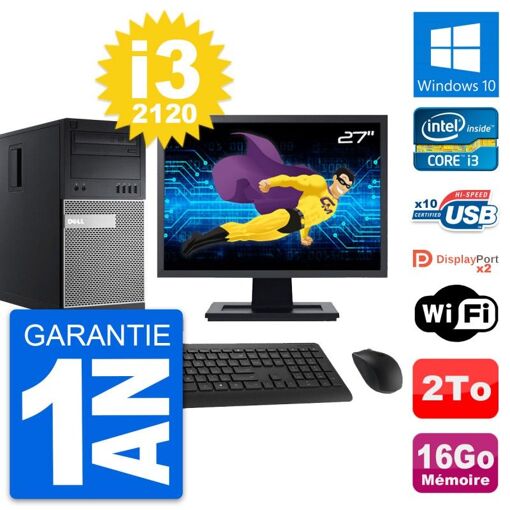 PC de escritorio Dell OptiPlex 9010 - Pantalla de 27'', Intel i3-2120, 16GB de RAM, 2TB de almacenamiento, Windows 10