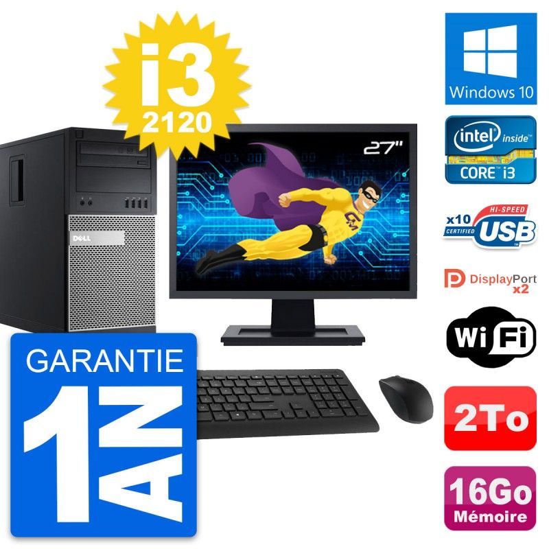 Dell OptiPlex 9010 Desktop PC - 27" Screen, Intel i3-2120, 16GB RAM, 2TB Storage, Windows 10