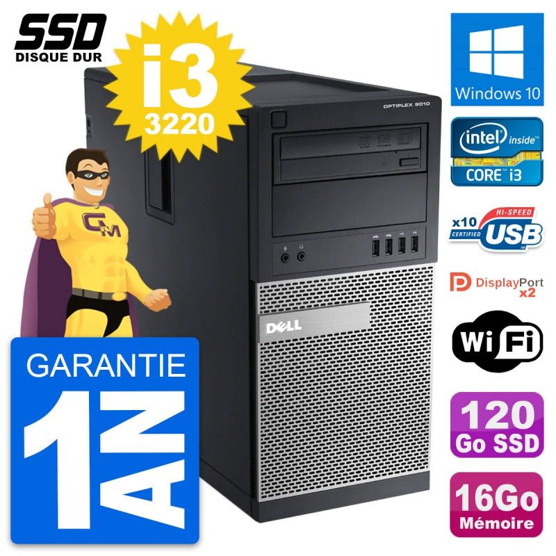 Dell OptiPlex 9010 Desktop PC - Intel Core i3-3220, 16GB RAM, 120GB SSD, Windows 10, WiFi