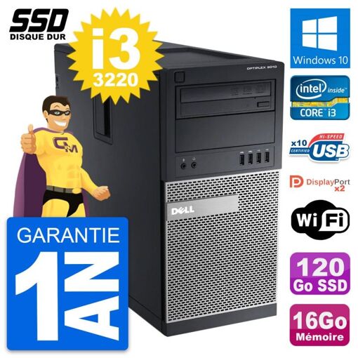 PC de escritorio Dell OptiPlex 9010 - Procesador Intel Core i3-3220, 16 GB de RAM, 120 GB SSD, Windows 10, WiFi