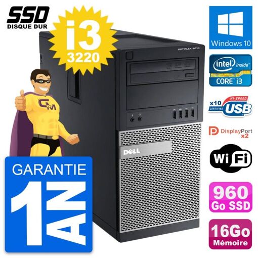 PC de escritorio Dell OptiPlex 9010 - Procesador Intel Core i3, 16GB de RAM, 960GB SSD, Windows 10