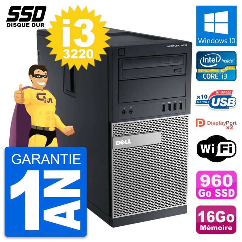 Dell OptiPlex 9010 Desktop PC - Intel Core i3, 16GB RAM, 960GB SSD, Windows 10