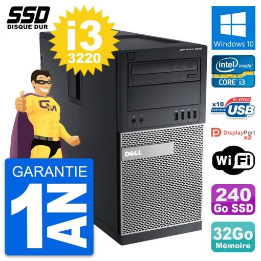 PC de escritorio Dell OptiPlex 9010 - Procesador Intel Core i3-3220, 32 GB de RAM, 240 GB SSD, Windows 10, WiFi