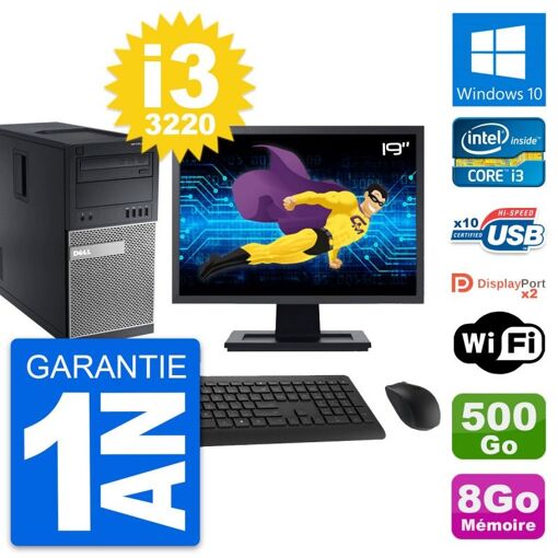 PC de escritorio Dell OptiPlex 9010 - Pantalla de 19 pulgadas, Intel Core i3-3220, 8 GB de RAM, 500 GB HDD, Windows 10, WiFi