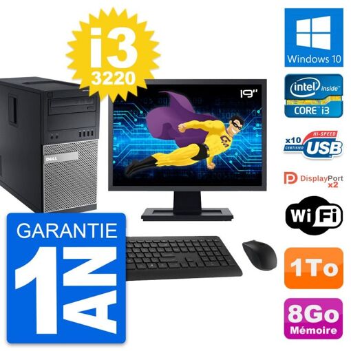 Computadora de escritorio Dell OptiPlex 9010, pantalla de 19', procesador Intel i3-3220, 8 GB de RAM, disco duro de 1 TB, Windows 10, WiFi