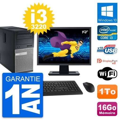 Computadora de escritorio Dell OptiPlex 9010, pantalla de 19", procesador Intel i3-3220, 16 GB RAM, disco duro de 1 TB, Windows 10, WiFi