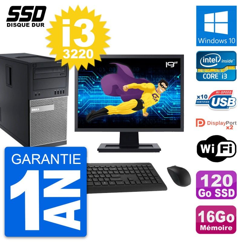 Dell OptiPlex 9010 Desktop Computer, 19" Screen, Intel i3-3220, 16GB RAM, 120GB SSD, Windows 10, Wifi