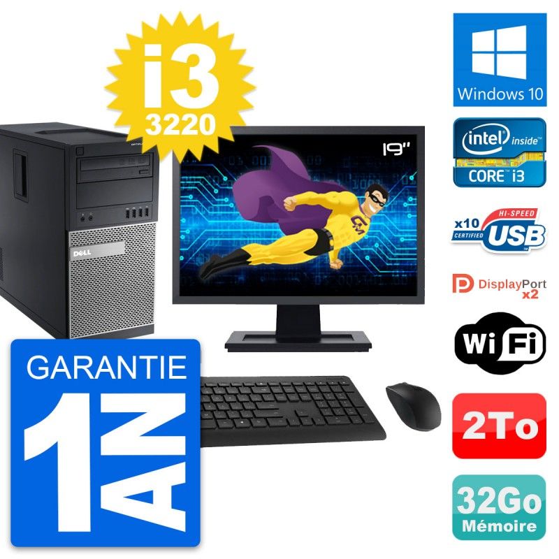 Dell OptiPlex 9010 Desktop Computer, 19" Screen, Intel i3-3220, 32GB RAM, 2TB Storage, Windows 10, WiFi