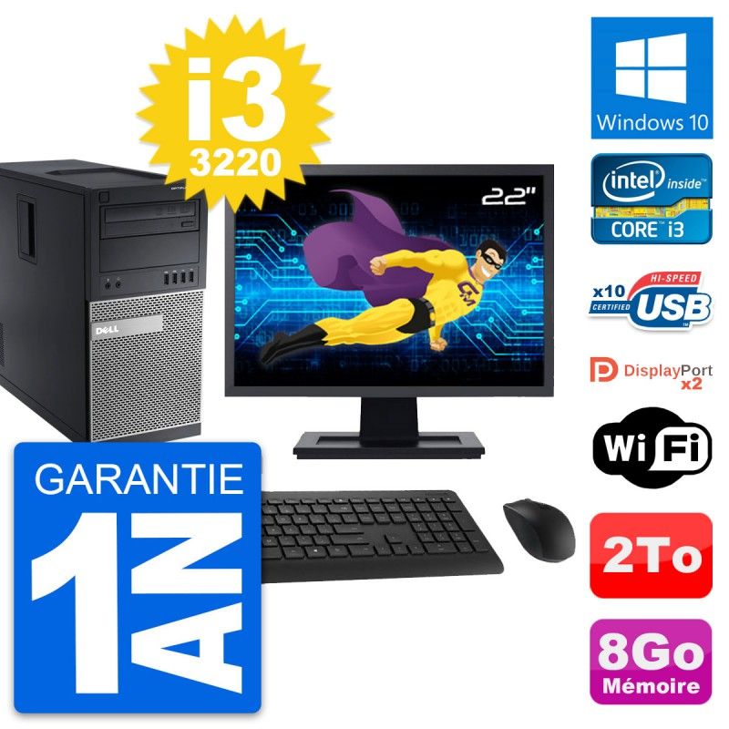Dell OptiPlex 9010 Desktop Computer, 22" Screen, Intel i3-3220, 8GB RAM, 2TB HDD, Windows 10, WiFi