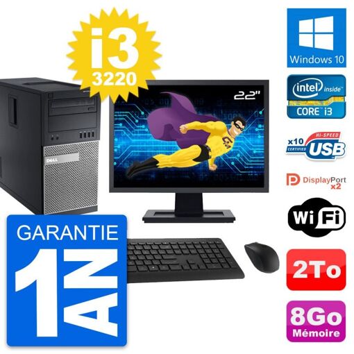 Computadora de escritorio Dell OptiPlex 9010, pantalla de 22", procesador Intel i3-3220, 8 GB de RAM, disco duro de 2 TB, Windows 10, WiFi