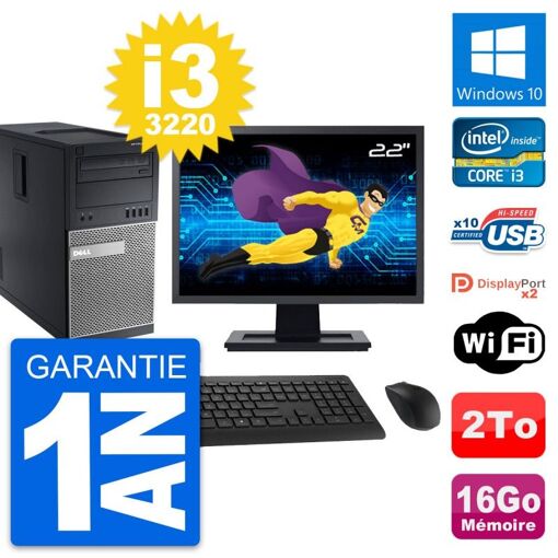 Computadora de escritorio Dell OptiPlex 9010, pantalla de 22'', procesador Intel i3-3220, 16 GB de RAM, disco duro de 2 TB, Windows 10, WiFi