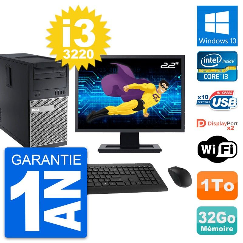 Dell OptiPlex 9010 Desktop Computer, 22" Screen, Intel i3-3220, 32GB RAM, 1TB Storage, Windows 10