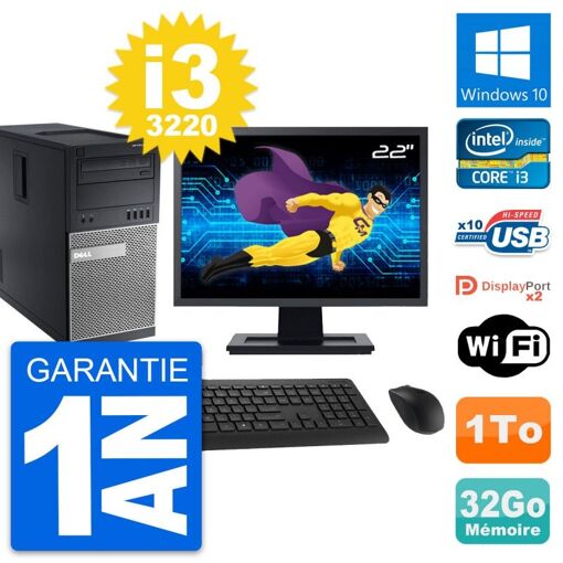 Computadora de escritorio Dell OptiPlex 9010, pantalla de 22', procesador Intel i3-3220, 32 GB de RAM, 1 TB de almacenamiento, Windows 10