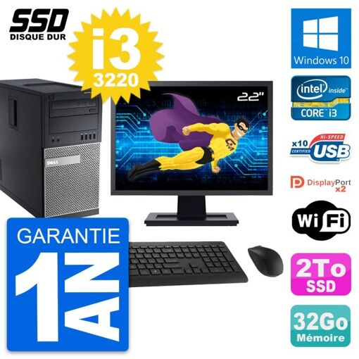 PC de escritorio Dell OptiPlex 9010 - Pantalla de 22', Intel Core i3-3220, 32GB de RAM, 2TB SSD, Windows 10, WiFi