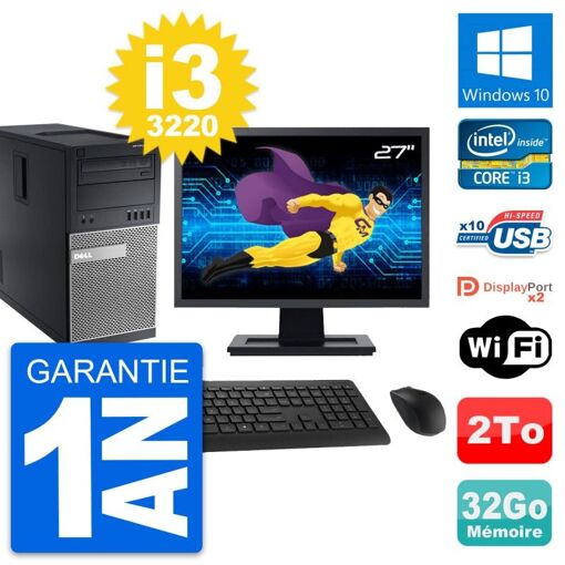 PC de escritorio Dell OptiPlex 9010 - Pantalla de 27'', Intel i3-3220, 32 GB de RAM, 2 TB de almacenamiento, Windows 10
