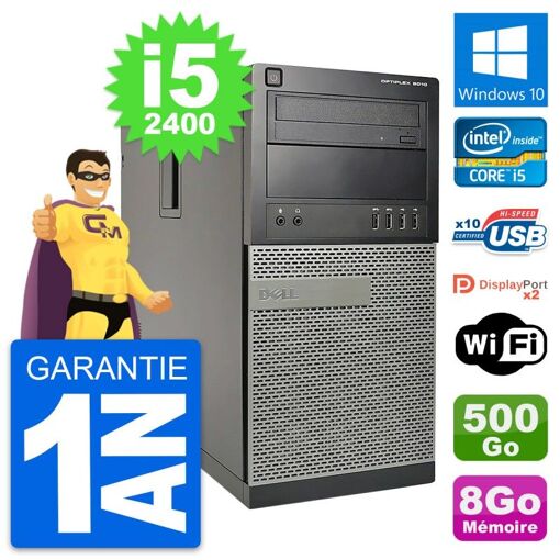 PC de escritorio Dell OptiPlex 9010 - Procesador Intel i5-2400, 8 GB de RAM, 500 GB HDD, Windows 10, WiFi