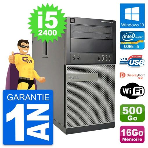 PC de escritorio Dell OptiPlex 9010 - Procesador Intel i5-2400, 16GB RAM, 500GB HDD, Windows 10, WiFi