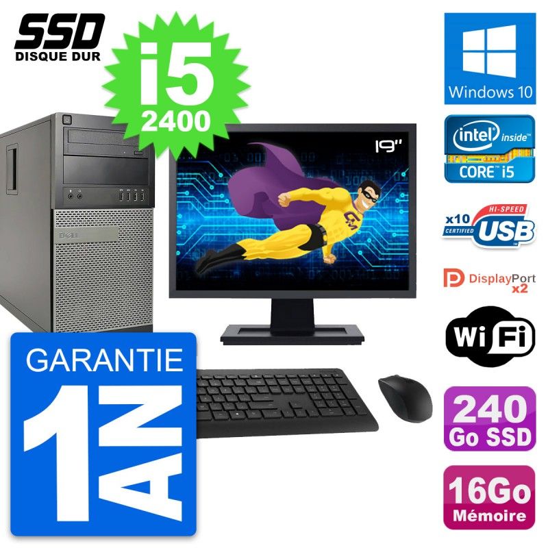 Dell OptiPlex 9010 Desktop PC - 19" Screen, Intel i5-2400, 16GB RAM, 240GB SSD, Windows 10, WiFi