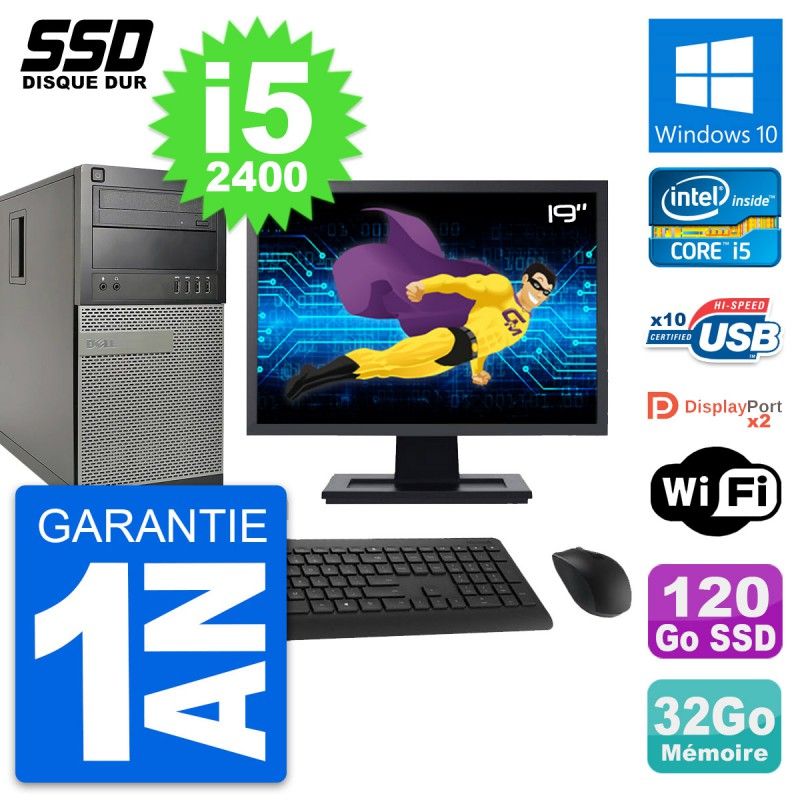 Dell OptiPlex 9010 Desktop Computer, 19" Screen, Intel i5-2400, 32GB RAM, 120GB SSD, Windows 10, WiFi