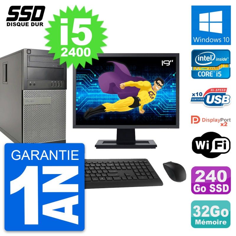 Dell OptiPlex 9010 Desktop Computer, 19" Screen, Intel i5-2400, 32GB RAM, 240GB SSD, Windows 10, WiFi