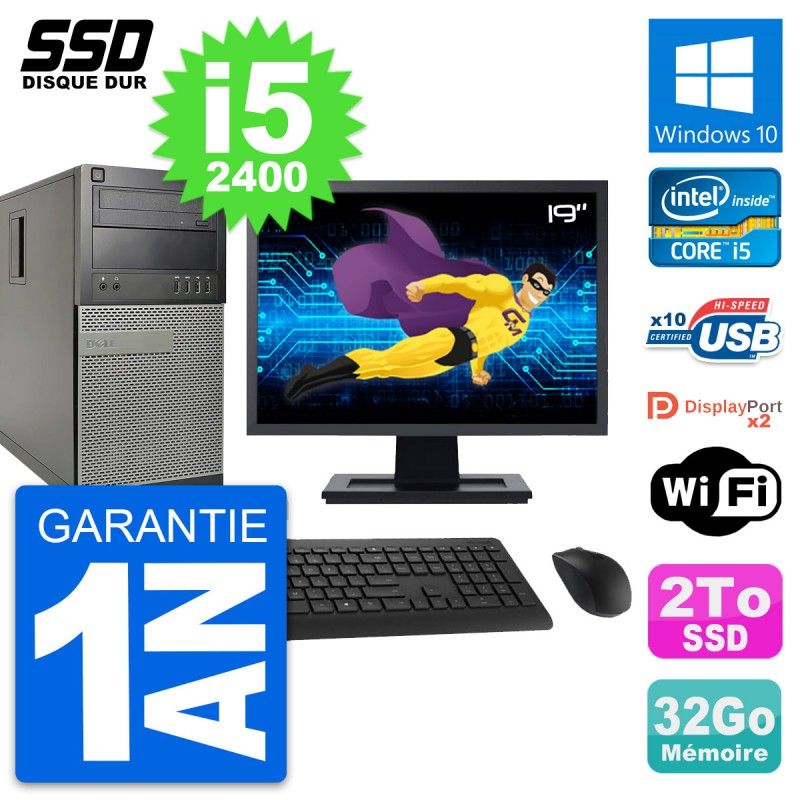 Dell OptiPlex 9010 19-inch PC Tower i5-2400, 32GB RAM, 2TB SSD, Windows 10, Wifi