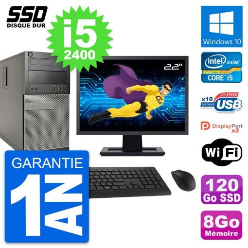 PC de escritorio Dell OptiPlex 9010 Pantalla de 22' i5-2400 8GB RAM 120GB SSD Windows 10 WiFi