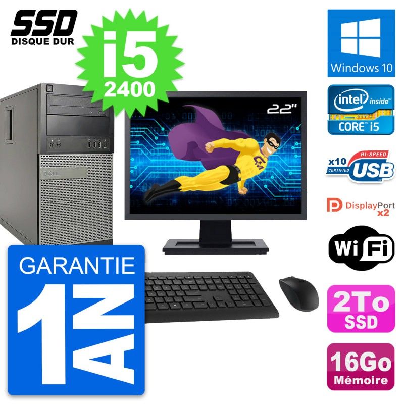 Dell OptiPlex 9010 Desktop Computer, 22" Screen, Intel Core i5-2400, 16GB RAM, 2TB SSD, Windows 10