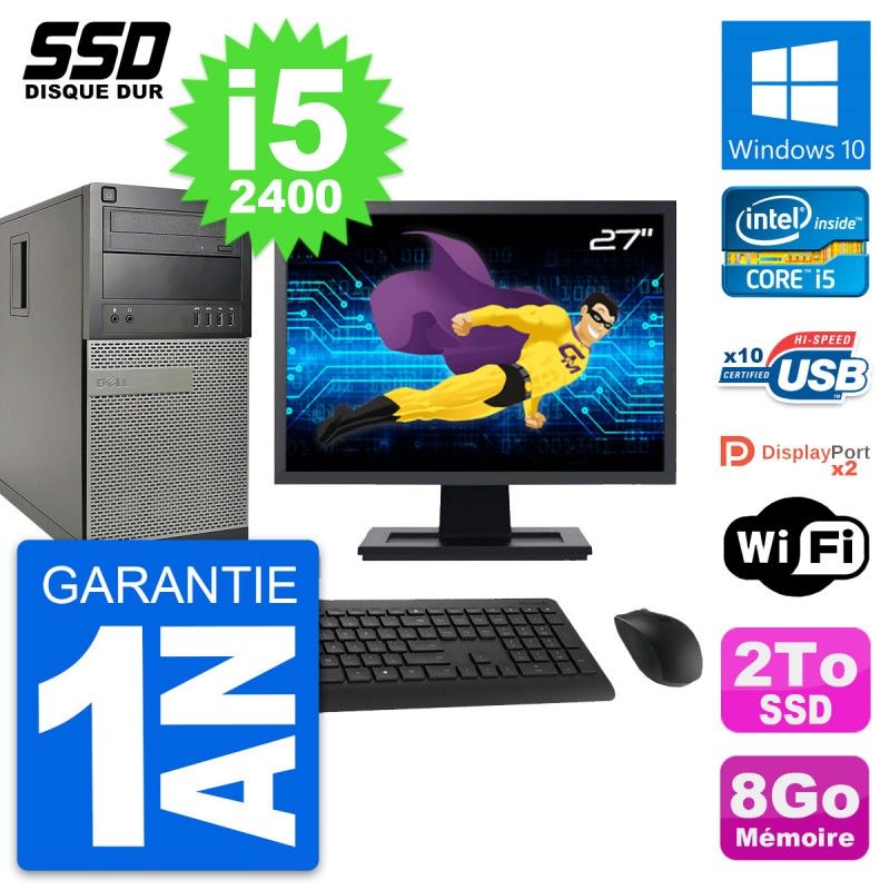 Dell OptiPlex 9010 Desktop Computer, 27" Screen, Intel Core i5-2400, 8GB RAM, 2TB SSD, Windows 10, WiFi