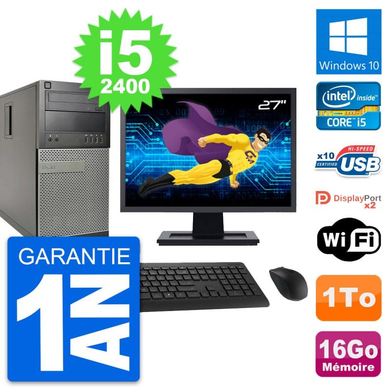 Dell OptiPlex 9010 Desktop Computer, 27" Screen, Intel i5-2400, 16GB RAM, 1TB Storage, Windows 10, WiFi