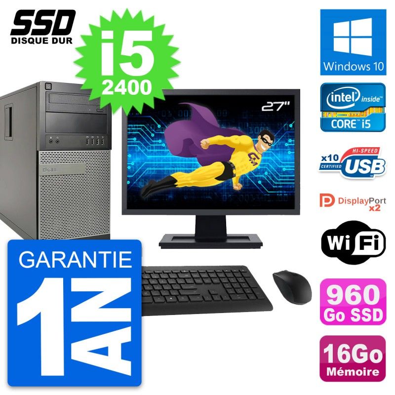 Dell OptiPlex 9010 Desktop PC - 27" Screen, Intel i5-2400, 16GB RAM, 960GB SSD, Windows 10, WiFi