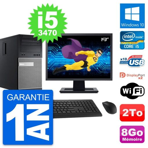 PC de escritorio Dell OptiPlex 9010 - Pantalla de 19 pulgadas, Intel i5-3470, 8 GB RAM, 2 TB HDD, Windows 10