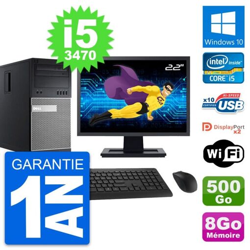 Computadora de escritorio Dell OptiPlex 9010, pantalla de 22', procesador Intel i5-3470, 8 GB de RAM, disco duro de 500 GB, Windows 10, WiFi