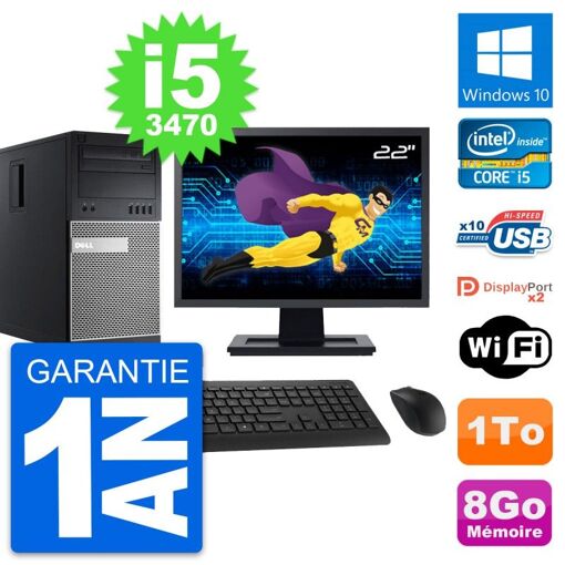 PC de escritorio Dell OptiPlex 9010 - Pantalla de 22', Intel i5-3470, 8GB RAM, 1TB HDD, Windows 10, WiFi