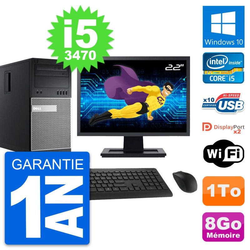 Dell OptiPlex 9010 Desktop PC - 22" Screen, Intel i5-3470, 8GB RAM, 1TB HDD, Windows 10, WiFi